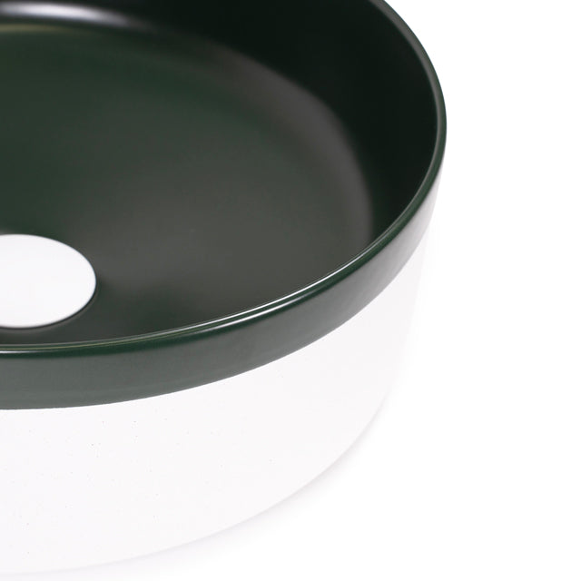 Bao Round 370mm Matte White Texture and Dark Green Above Counter Basin