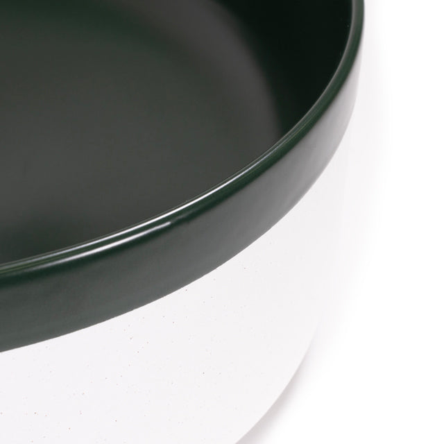 Bao Round 370mm Matte White Texture and Dark Green Above Counter Basin