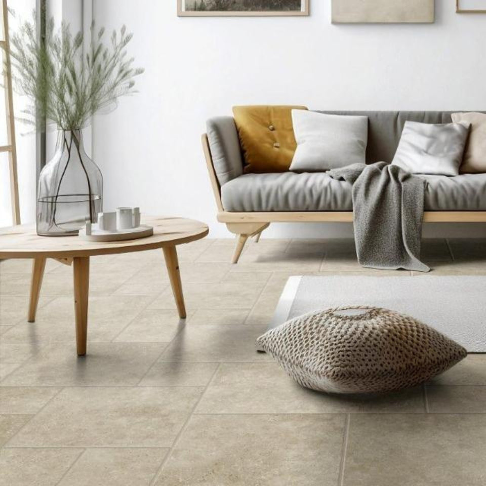Beige Amara Travertine Tile Matt French Pattern Porcelain
