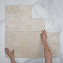 Beige Amara Travertine Tile Matt French Pattern Porcelain