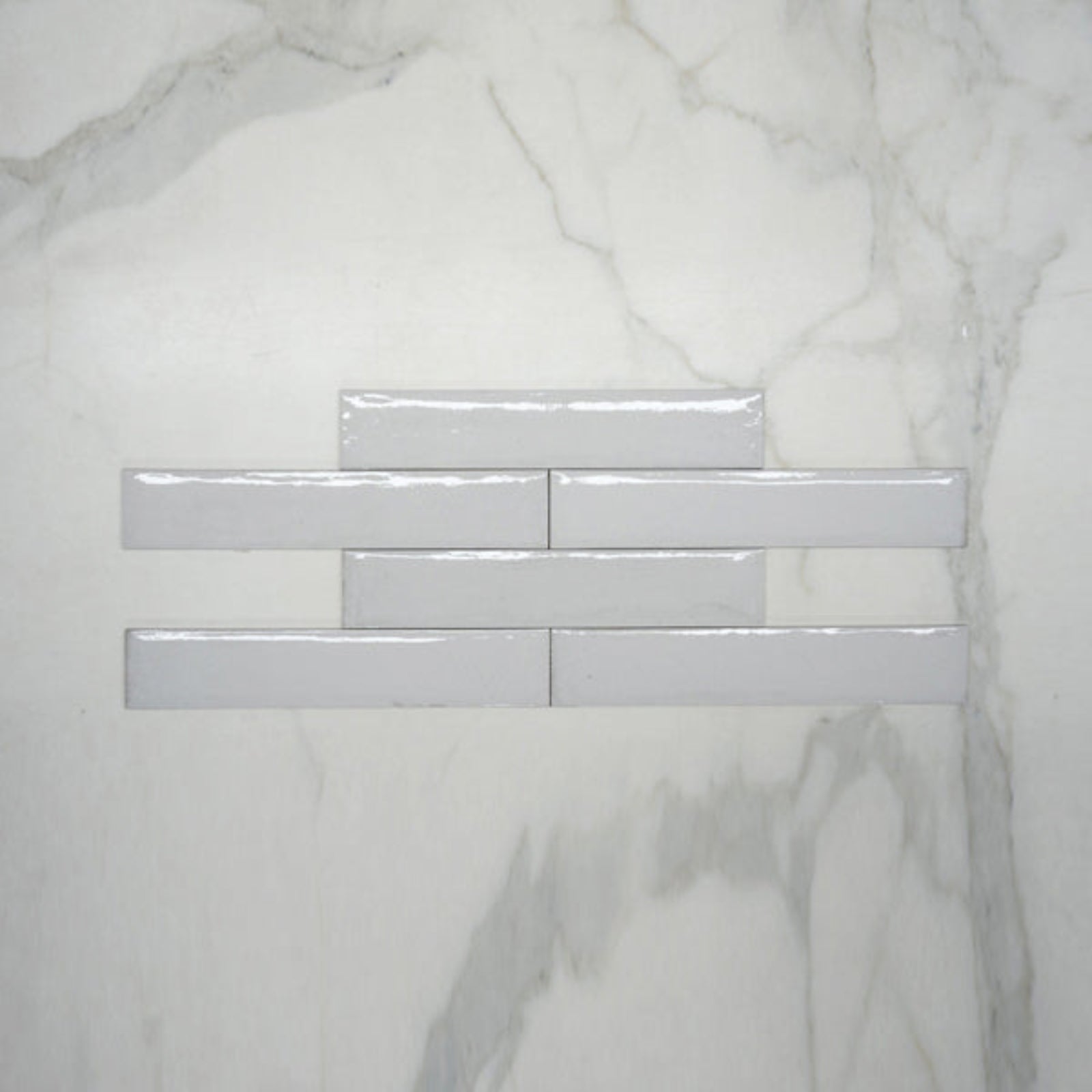 Pattern No Hand Bianco Theo Subway Tile 75 x 400mm Italian Porcelain  - The Blue Space