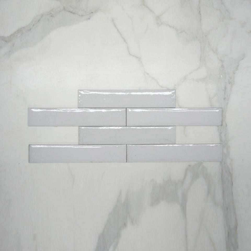 Bianco Theo Subway Tile 75 x 400mm Italian Porcelain