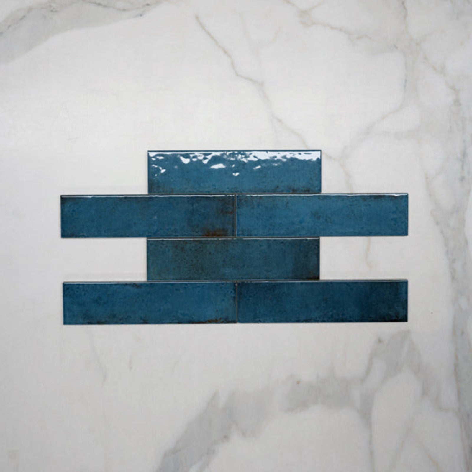 Pattern No Hand Blue Andrea Subway Tile Textural Gloss 75 x 300 x 8mm Italian Porcelain  - The Blue Space