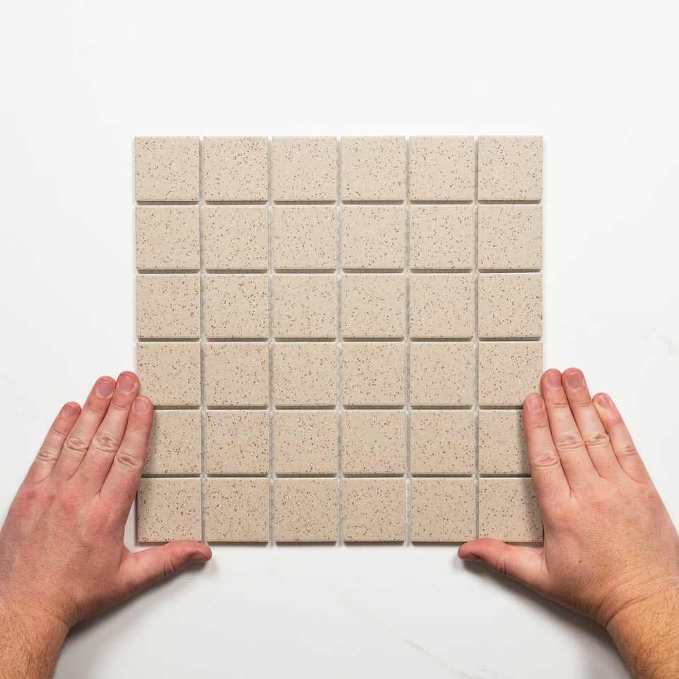 Briq Flecked Linen Unglazed Porcelain Mosaic Tile 48×48mm