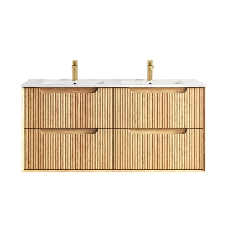 Otti Byron Fluted Woodland Oak Wall Hung Vanity with Ceramic Top