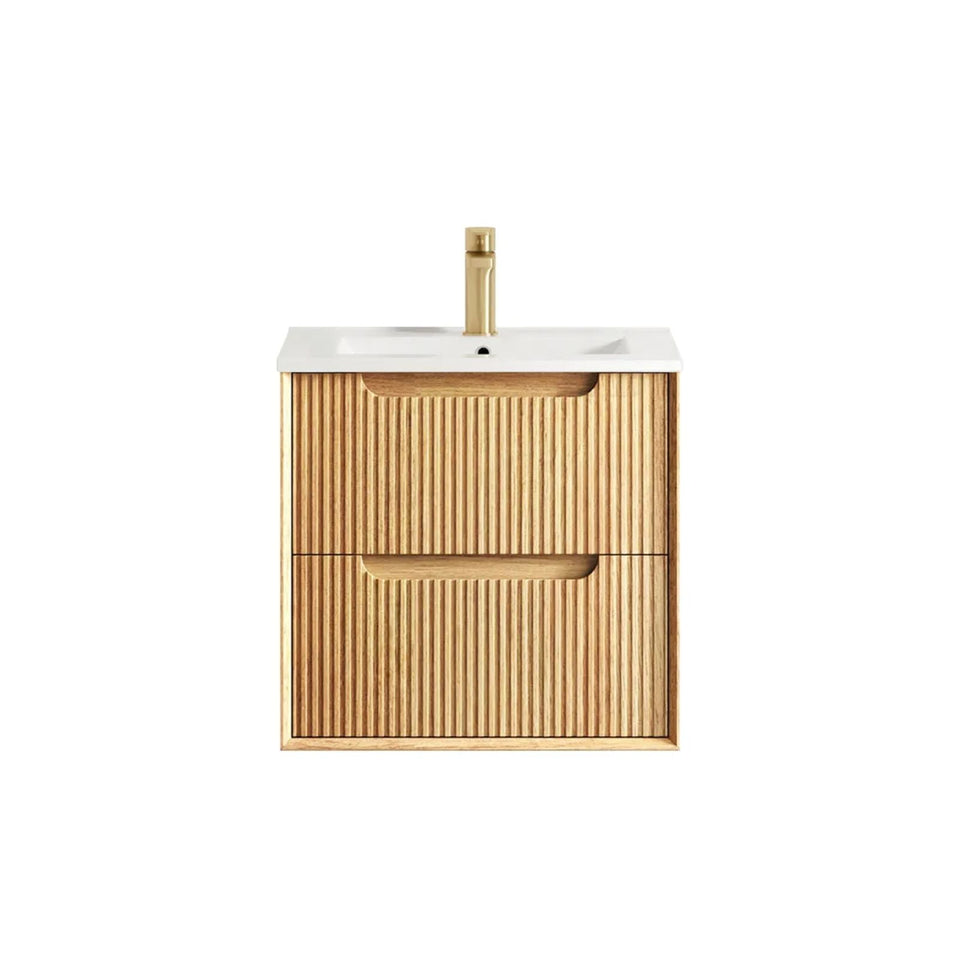 Otti Byron Fluted Woodland Oak Wall Hung Vanity with Ceramic Top