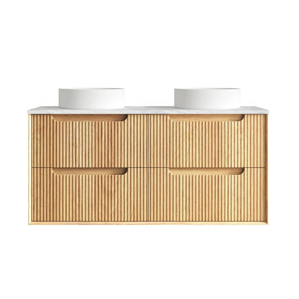 Otti Byron Fluted Woodland Oak Wall Hung Vanity with Cloudy Carrara Top