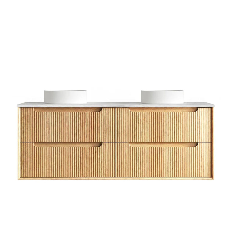 Otti Byron Fluted Woodland Oak Wall Hung Vanity with Cloudy Carrara Top