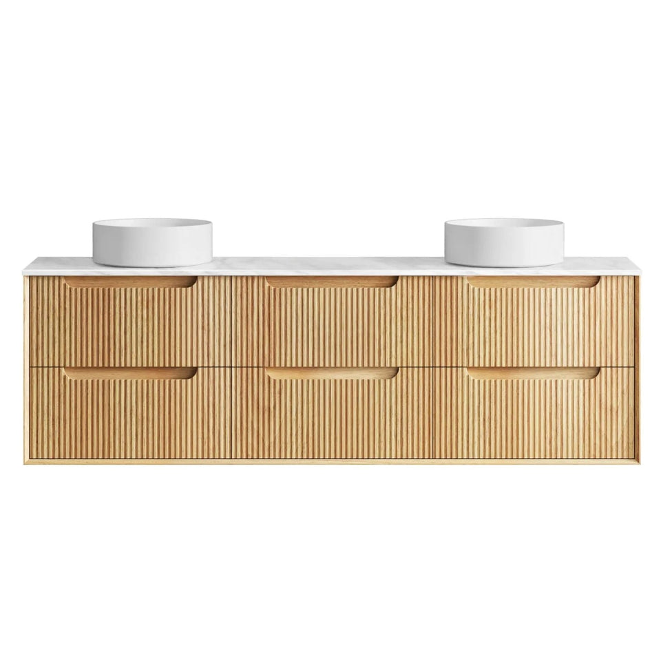 Otti Byron Fluted Woodland Oak Wall Hung Vanity with Cloudy Carrara Top