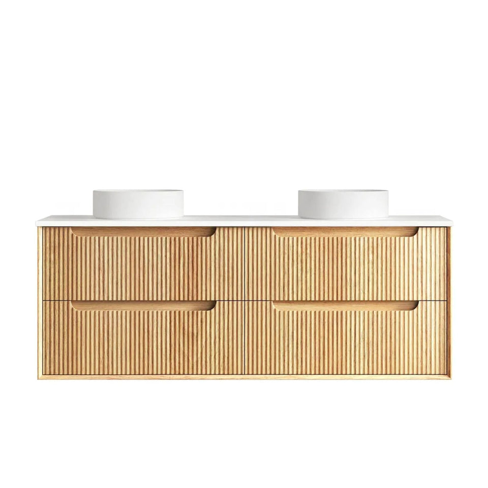Otti Byron Fluted Woodland Oak Wall Hung Vanity with Matte White Top