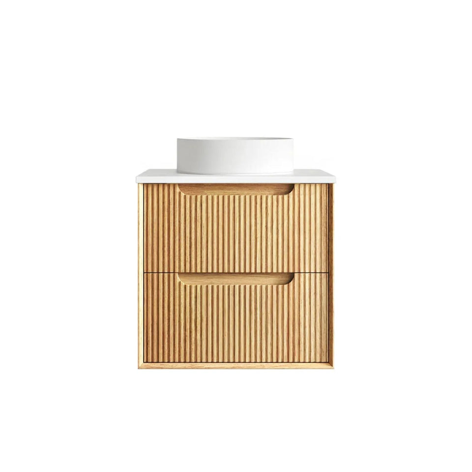 Otti Byron Fluted Woodland Oak Wall Hung Vanity with Matte White Top