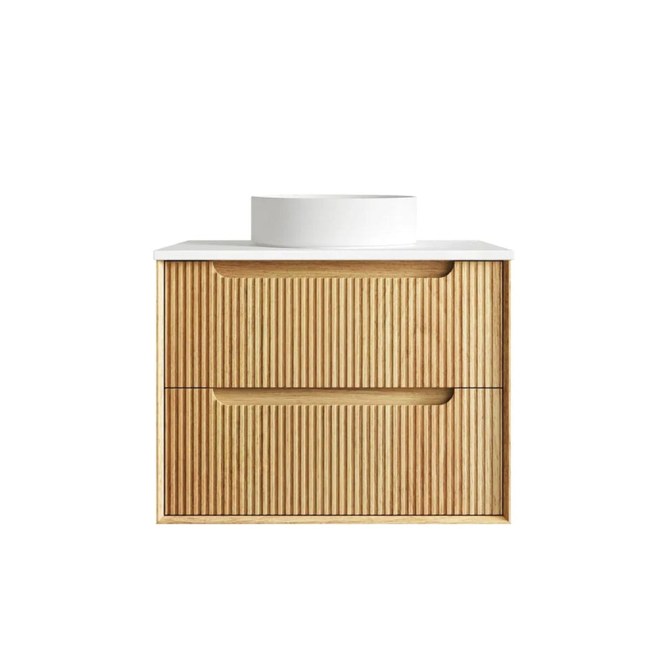 Otti Byron Fluted Woodland Oak Wall Hung Vanity with Matte White Top