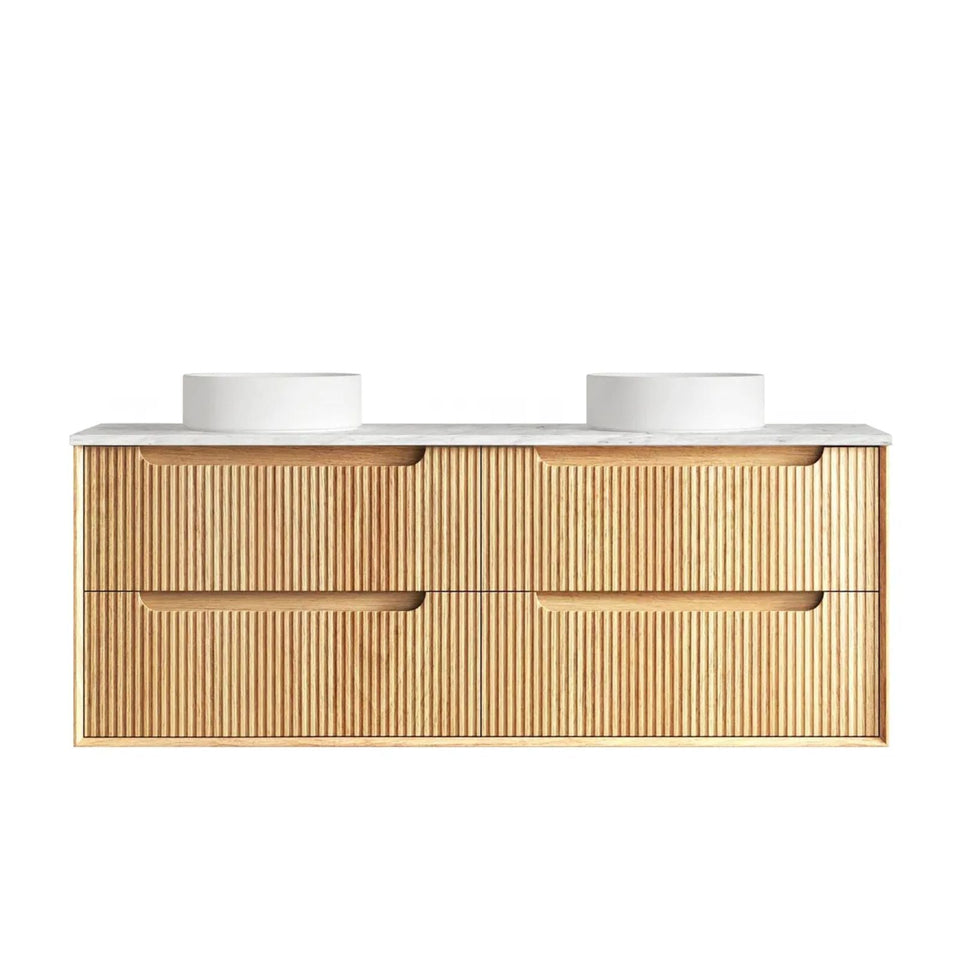 Otti Byron Fluted Woodland Oak Wall Hung Vanity with Natural Carrara Marble Top