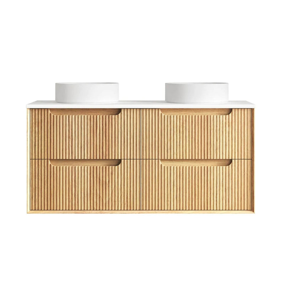 Otti Byron Fluted Woodland Oak Wall Hung Vanity with Pure White Top