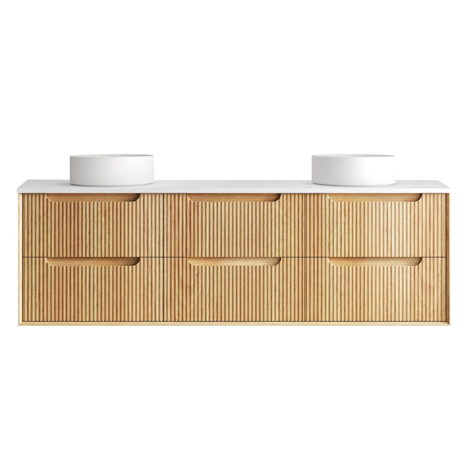 Otti Byron Fluted Woodland Oak Wall Hung Vanity with Pure White Top