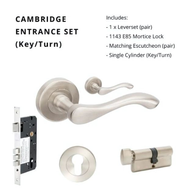 Cambridge Entrance Set 70mm Key/Turn Brushed Nickel 9340.E4.BN - The Blue Space