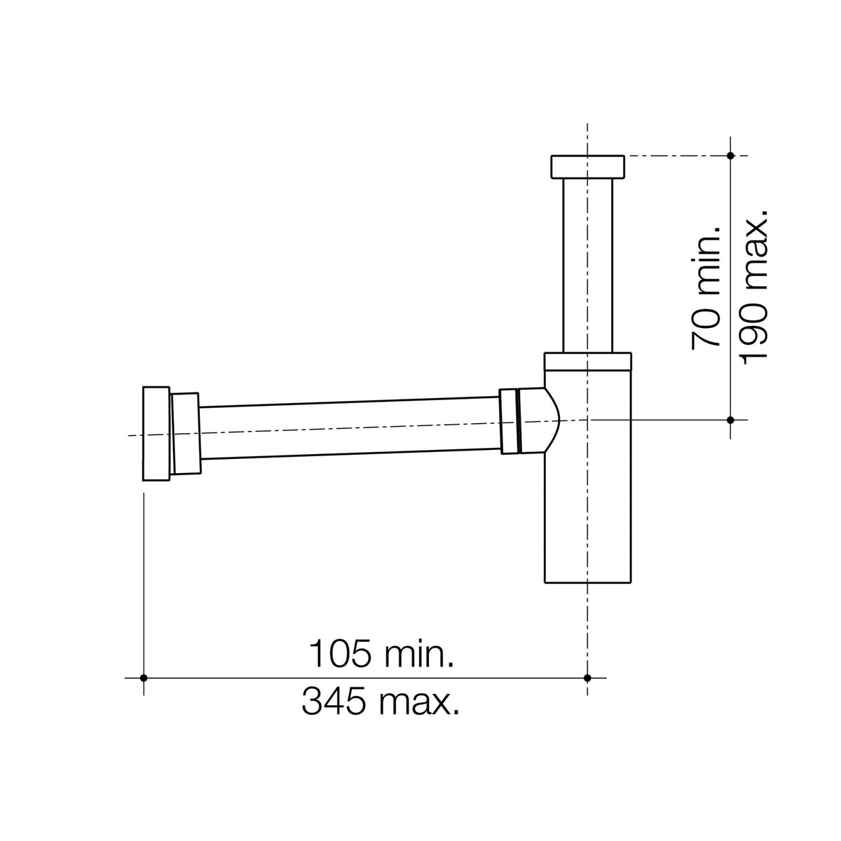 Technical Drawing Caroma 40mm Bottle Trap - Brushed Bronze 687294BBZ - The Blue Space