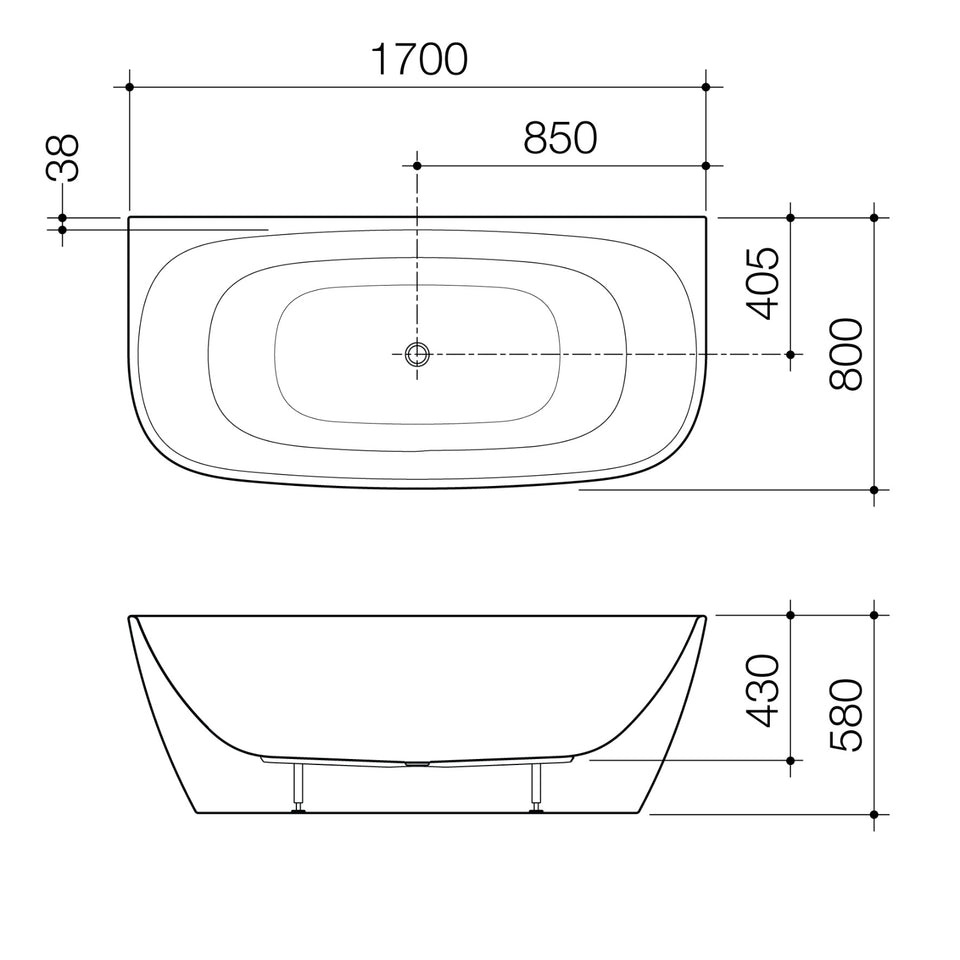 Caroma Contura II 1700mm Back to Wall Freestanding Bath - White