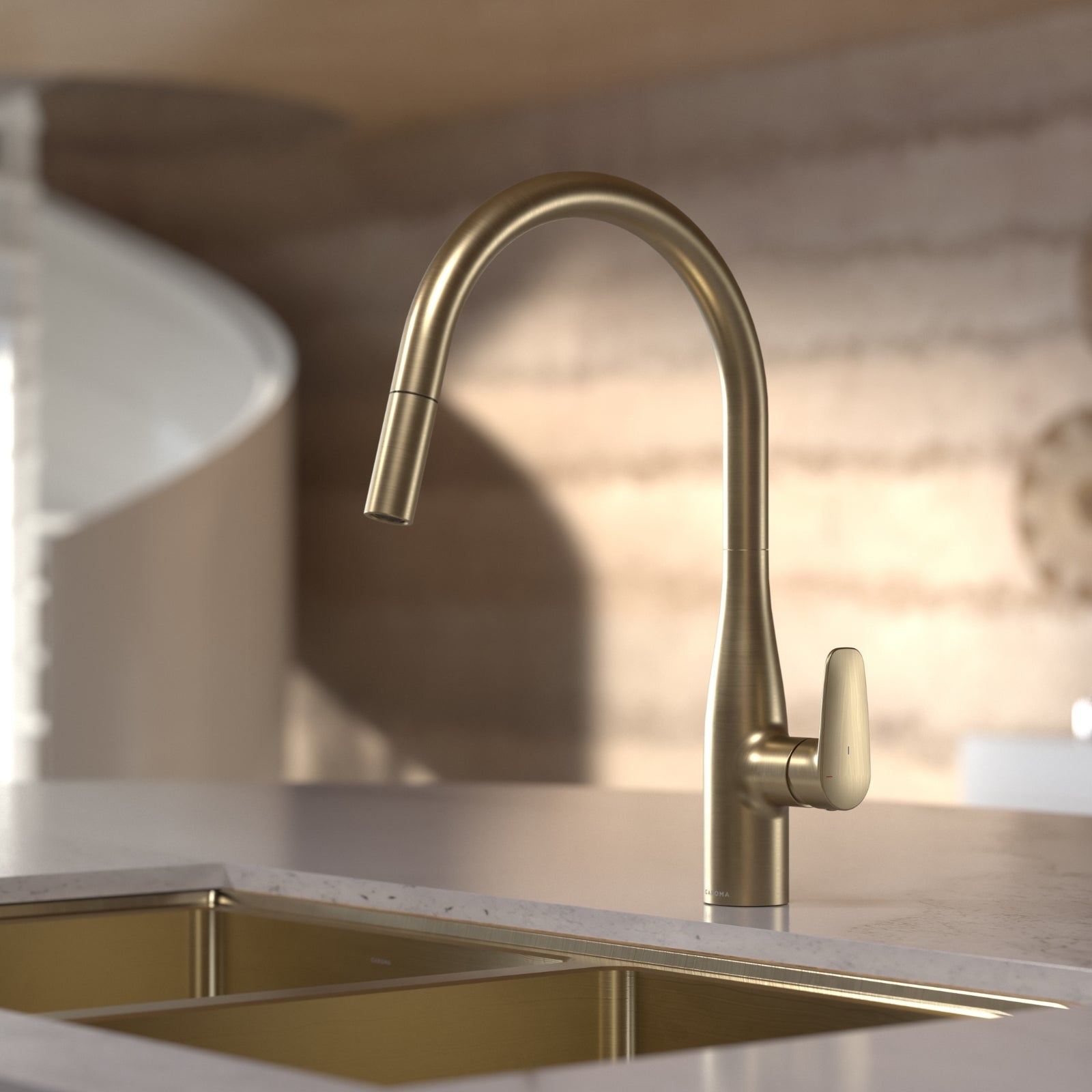 Lifestyle 1 Caroma Contura II Pull Out Sink Mixer - Brushed Brass 849062BB56AF - The Blue Space