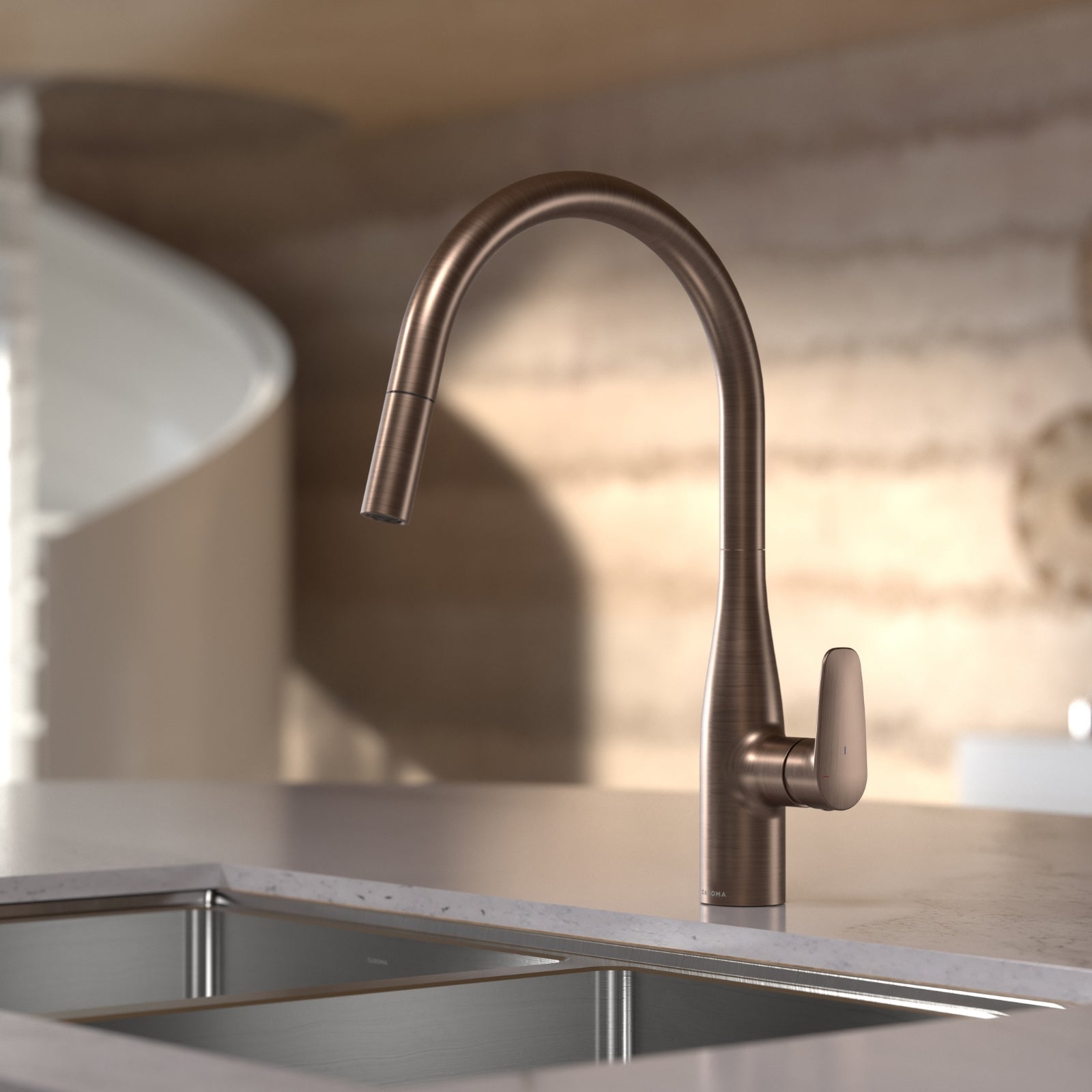 Lifestyle 1 Caroma Contura II Pull Out Sink Mixer - Brushed Bronze 849062BBZ56AF - The Blue Space