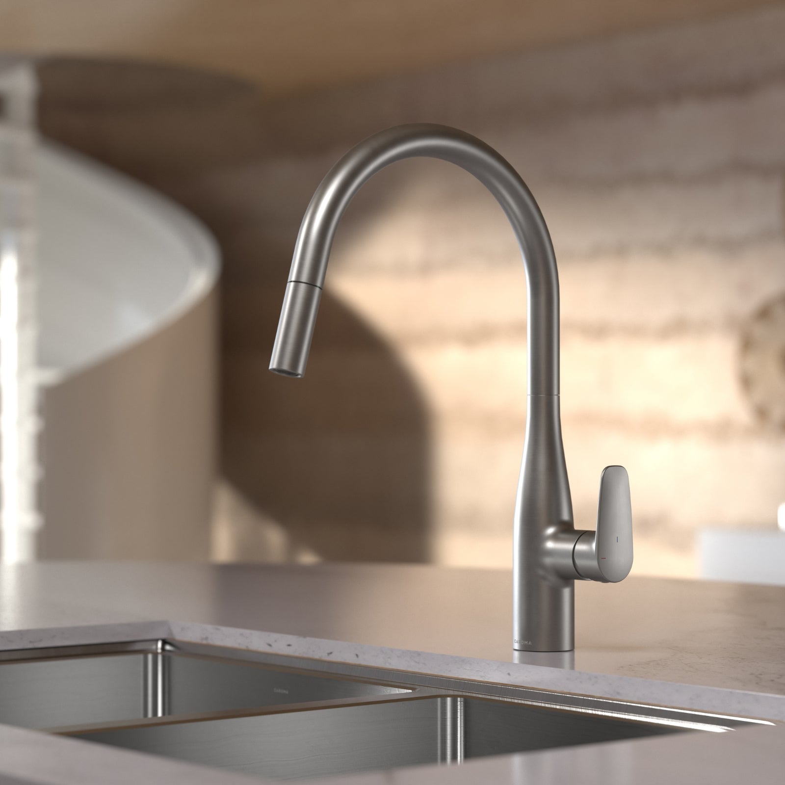Lifestyle 1 Caroma Contura II Pull Out Sink Mixer - Brushed Nickel 849062BN56AF - The Blue Space