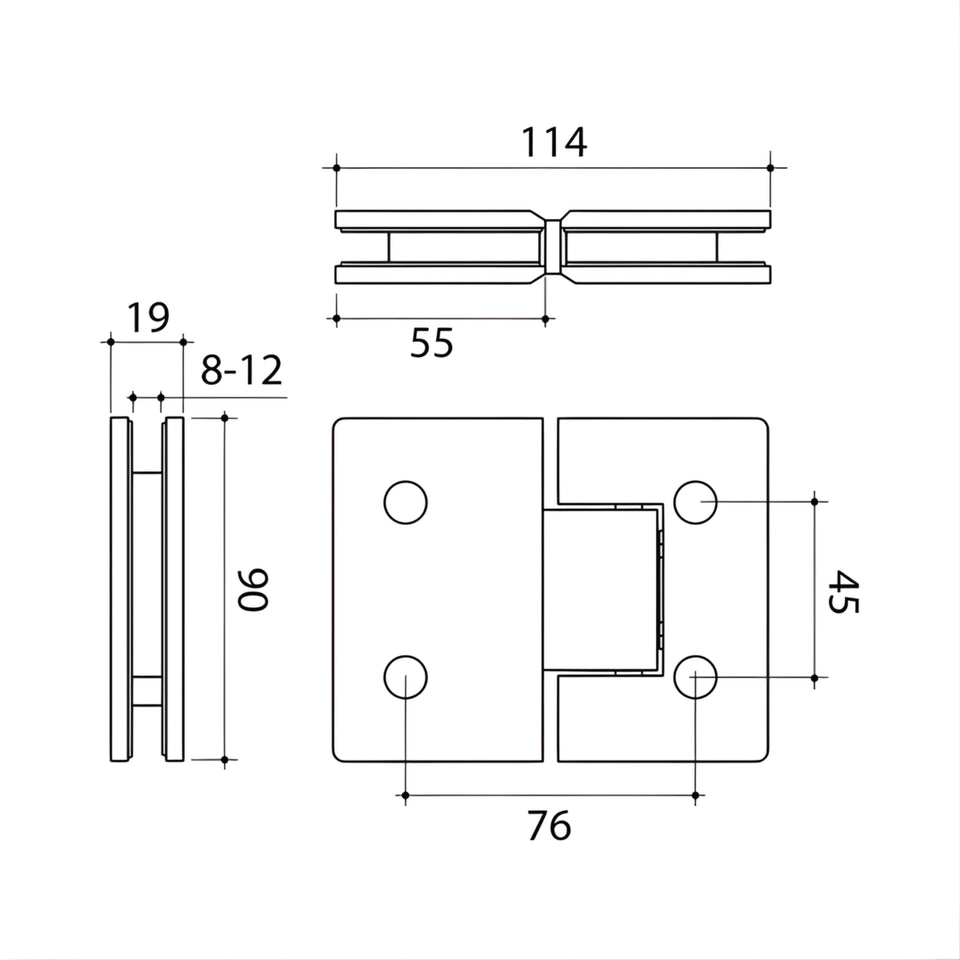 Caroma Glass to Glass Shower Door Hinge Matte Black