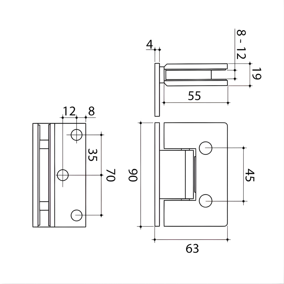 Caroma Glass to Wall Shower Door Hinge Brushed Brass