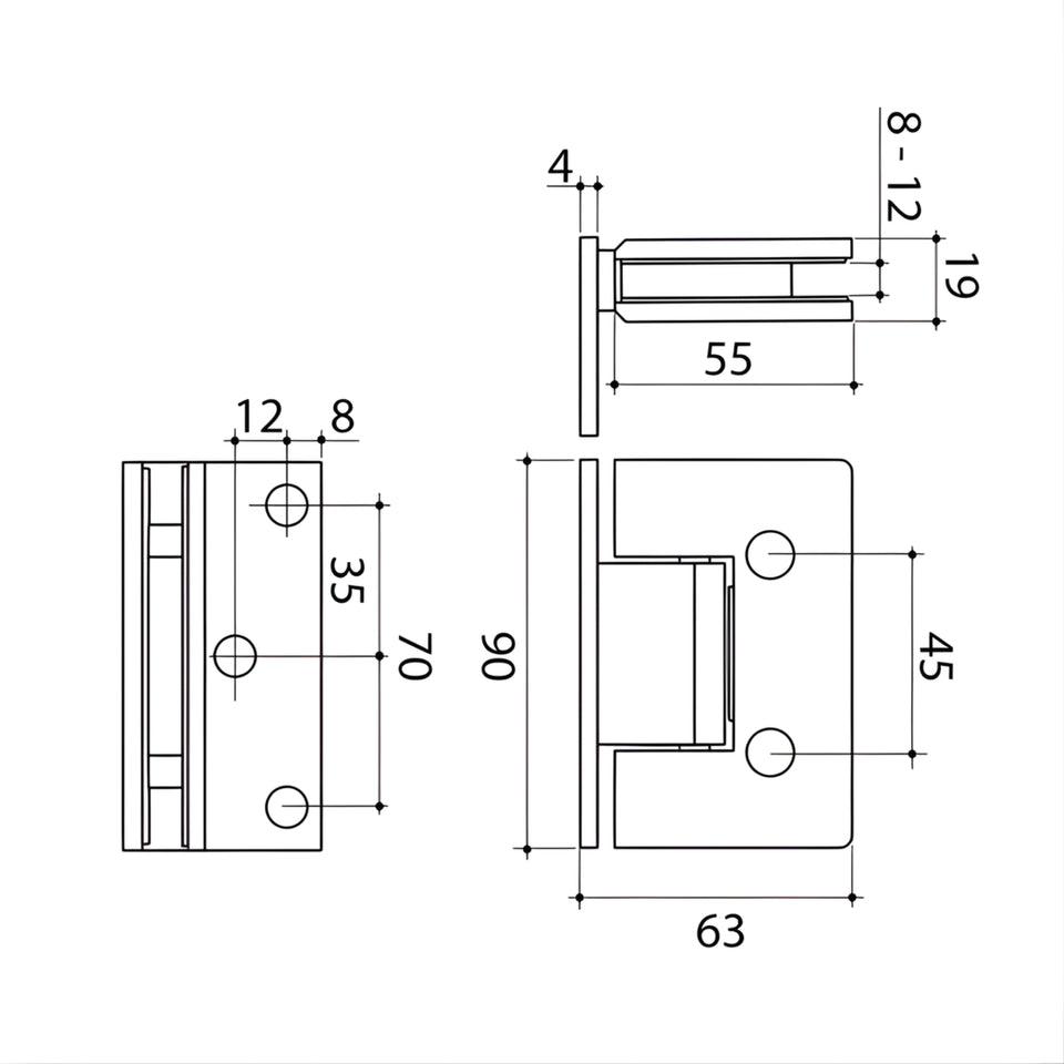 Caroma Glass to Wall Shower Door Hinge Polished Stainless Steel