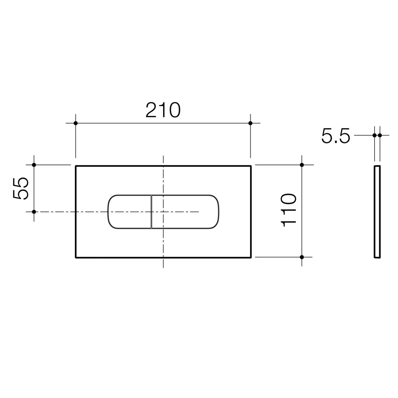 Technical Drawing Caroma Invisi Series II® Oval Dual Flush Plate & Buttons (Metal) Brushed Nickel 237078BN - The Blue Space