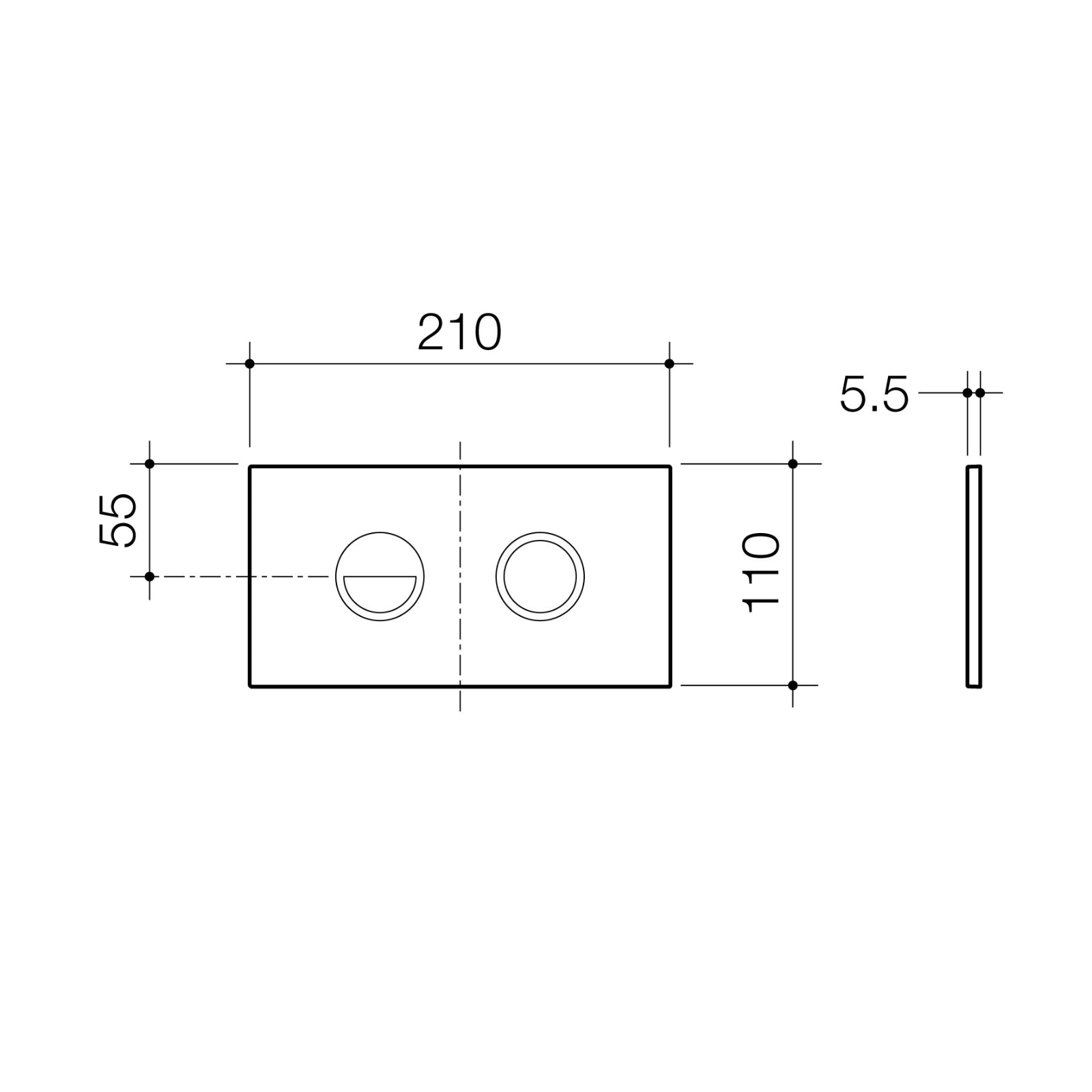 Technical Drawing Caroma Invisi Series II Round Dual Flush Plate & Buttons Brushed Brass 237088BB - The Blue Space