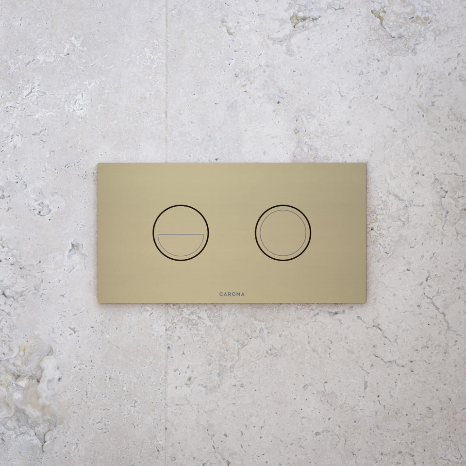 Caroma Invisi Series II Round Dual Flush Metal Plate & Buttons Brushed Brass