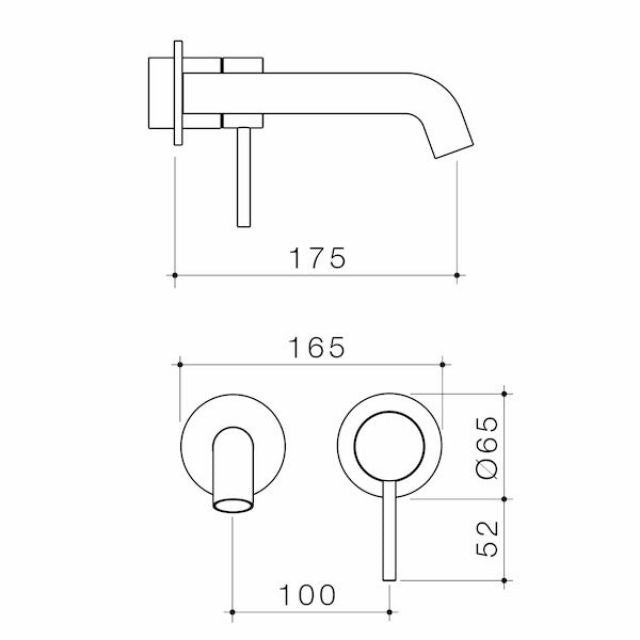 Technical Drawing Caroma Liano II 175mm Wall Basin/Bath Trim Kit - 2 x Round Cover Plates - Brushed Bronze 96348BBZ6AF - The Blue Space