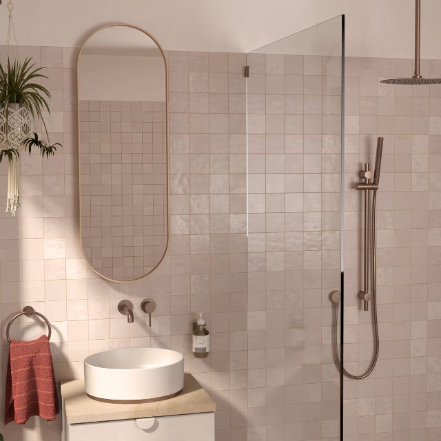 Caroma Liano II 210mm Wall Basin/Bath Mixer Separate Backplate - Brushed Bronze - Full Kit