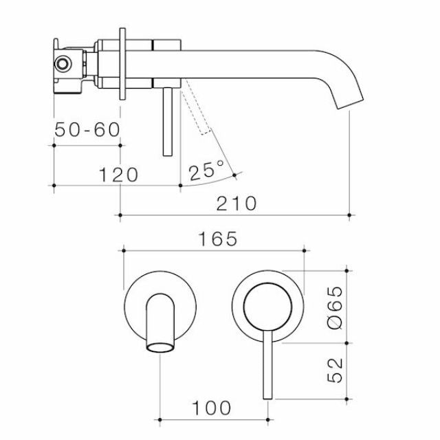 Caroma Liano II 210mm Wall Basin/Bath Mixer Separate Backplate - Brushed Bronze - Full Kit