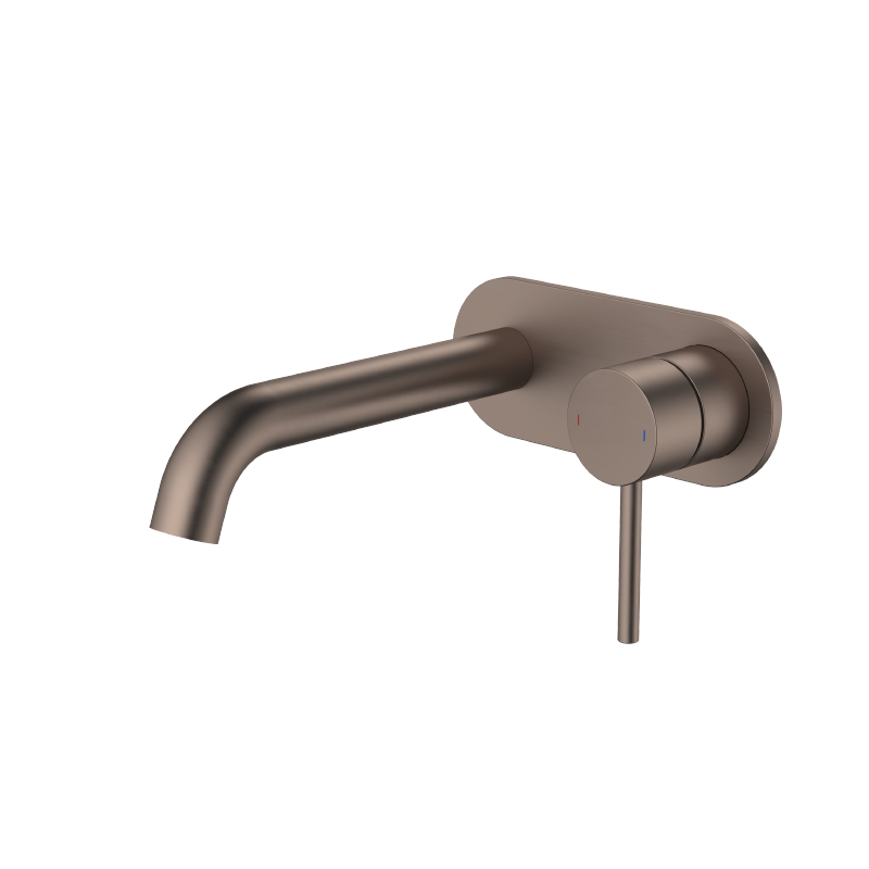 Caroma Liano II 210mm Wall Basin/Bath Mixer Round Plate - Brushed Bronze - Full Kit