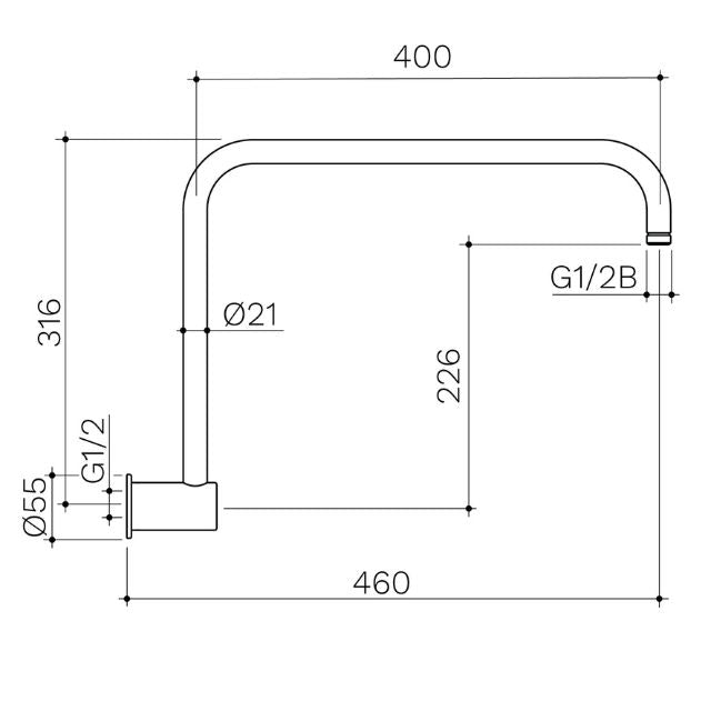 Caroma 460mm Upswept Shower Arm - Brushed Bronze