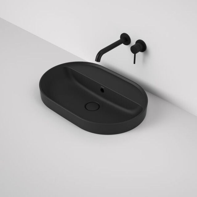 Caroma Liano II 600mm Pill Inset Basin with Tap Landing (0 Tap Hole) - Matte Black (with Overflow)