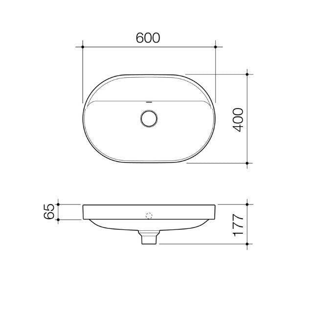 Caroma Liano II 600mm Pill Inset Basin with Tap Landing (0 Tap Hole) - Matte Black (with Overflow)
