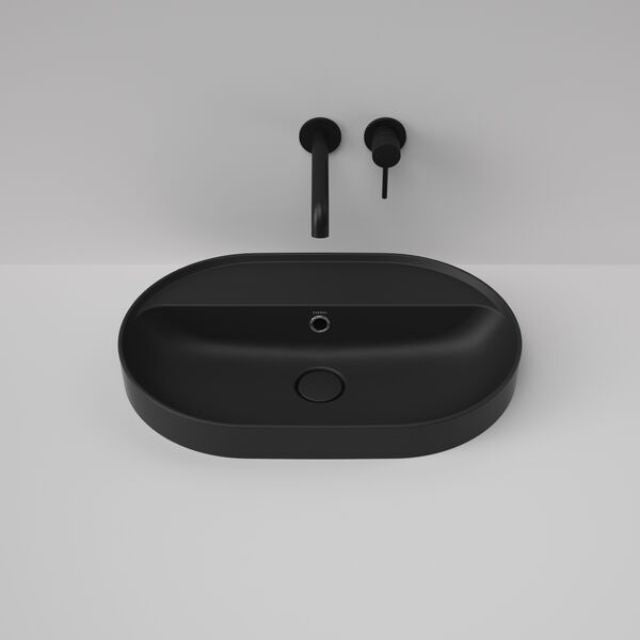 Caroma Liano II 600mm Pill Inset Basin with Tap Landing (0 Tap Hole) - Matte Black (with Overflow)