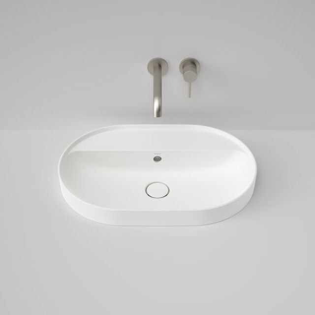 Caroma Liano II 600mm Pill Inset Basin with Tap Landing (0 Tap Hole) - Matte White (with Overflow)