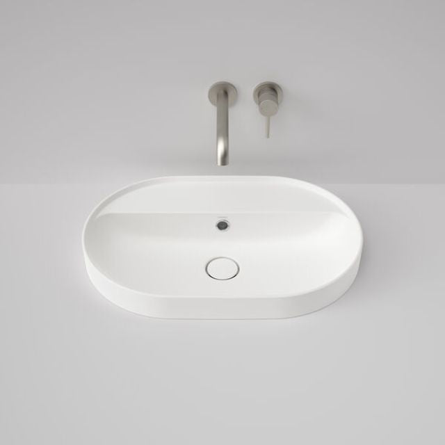Caroma Liano II 600mm Pill Inset Basin with Tap Landing (0 Tap Hole) - Matte White (with Overflow)