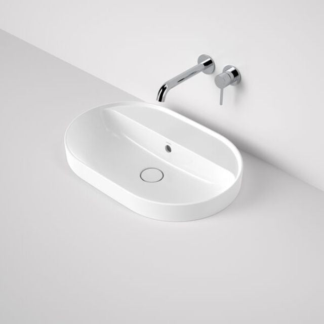 Caroma Liano II 600mm Pill Inset Basin with Tap Landing (0 Tap Hole) - White (with Overflow)