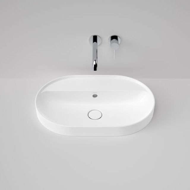 Caroma Liano II 600mm Pill Inset Basin with Tap Landing (0 Tap Hole) - White (with Overflow)