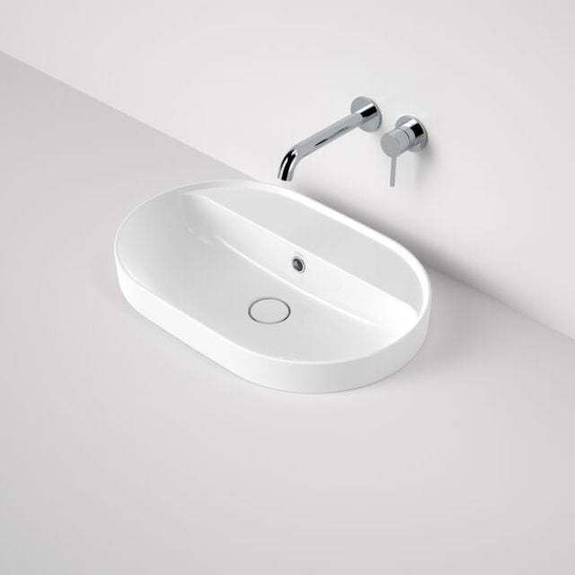 Caroma Liano II 600mm Pill Inset Basin with Tap Landing (0 Tap Hole) - White (with Overflow)