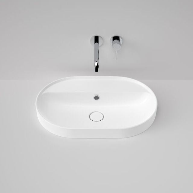 Caroma Liano II 600mm Pill Inset Basin with Tap Landing (0 Tap Hole) - White (with Overflow)