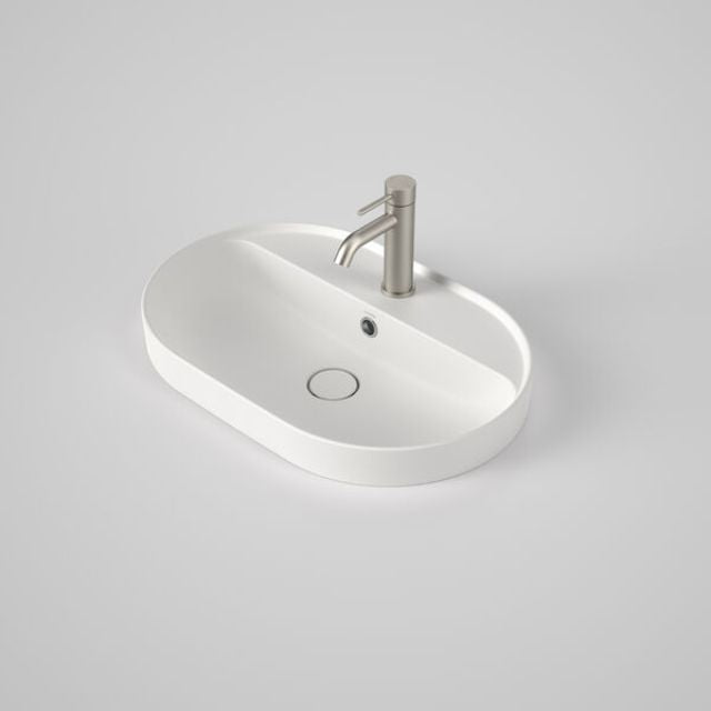 Caroma Liano II 600mm Pill Inset Basin with Tap Landing (1 Tap Hole) - Matte White (with Overflow)