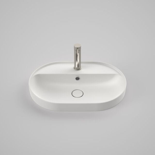Caroma Liano II 600mm Pill Inset Basin with Tap Landing (1 Tap Hole) - Matte White (with Overflow)