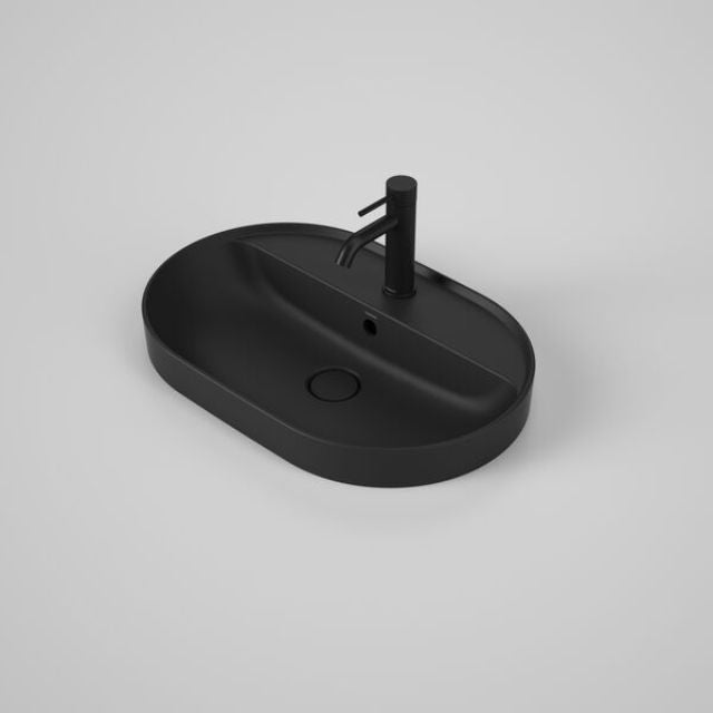 Caroma Liano II 600mm Pill Inset Basin with Tap Landing (1 Tap Hole) - Matte Black (with Overflow)