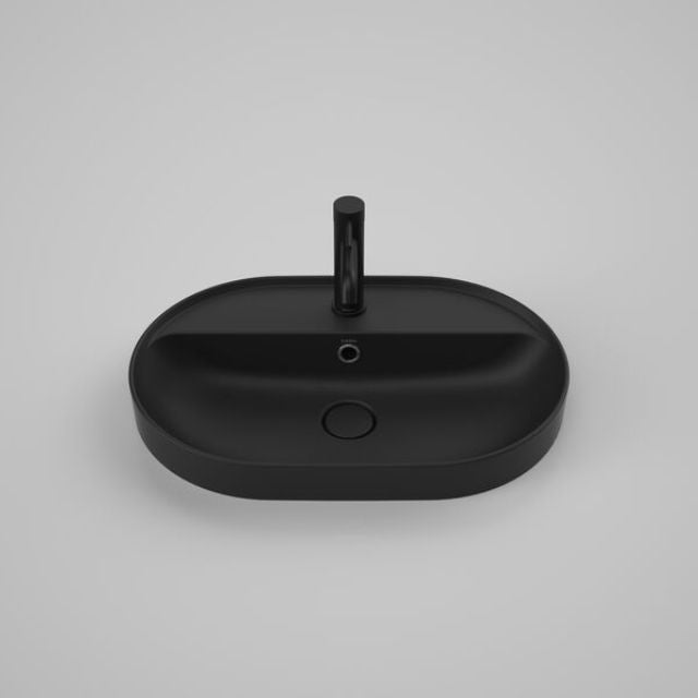 Caroma Liano II 600mm Pill Inset Basin with Tap Landing (1 Tap Hole) - Matte Black (with Overflow)