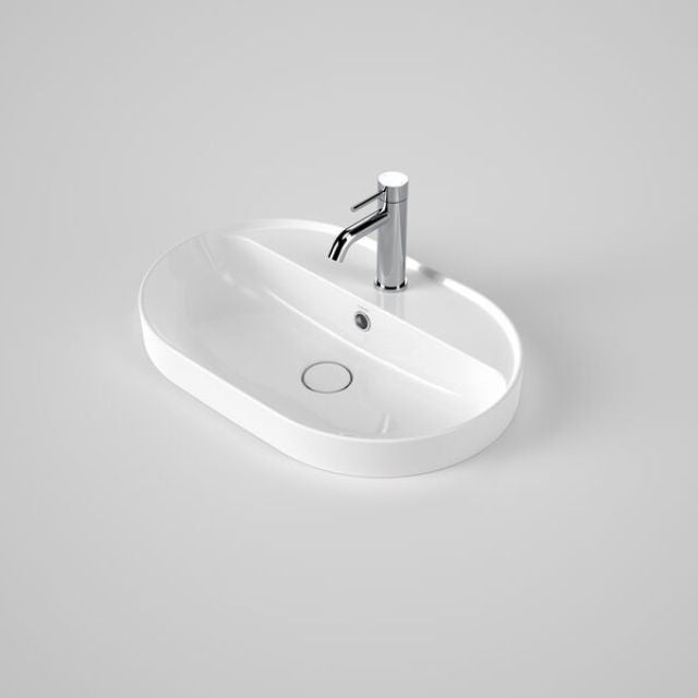 Caroma Liano II 600mm Pill Inset Basin with Tap Landing (1 Tap Hole) - White (with Overflow)